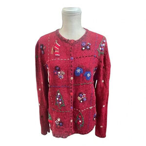 Star Blue Originals Studio Vintage Red Button Front Christmas Cardigan Size M